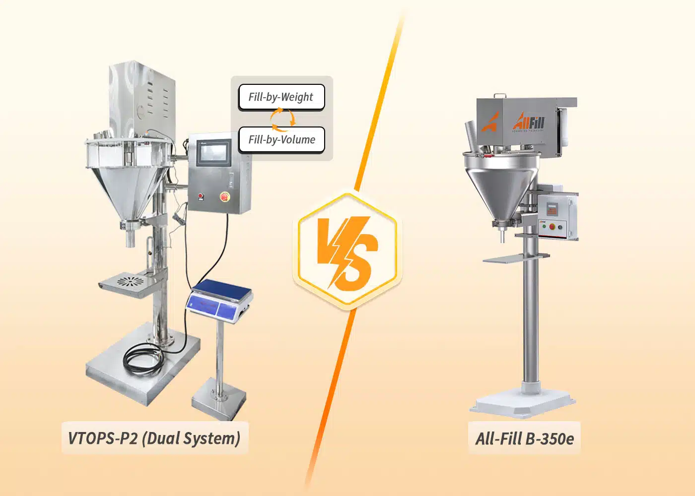 Auger Filler Machine: VTOPS-P2 VS All-Fill B/350E