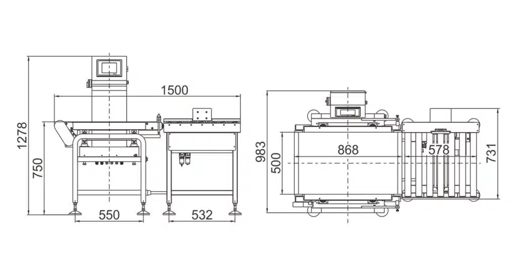 Outline Dimensions of CW30000 Weighing Rejection Machine